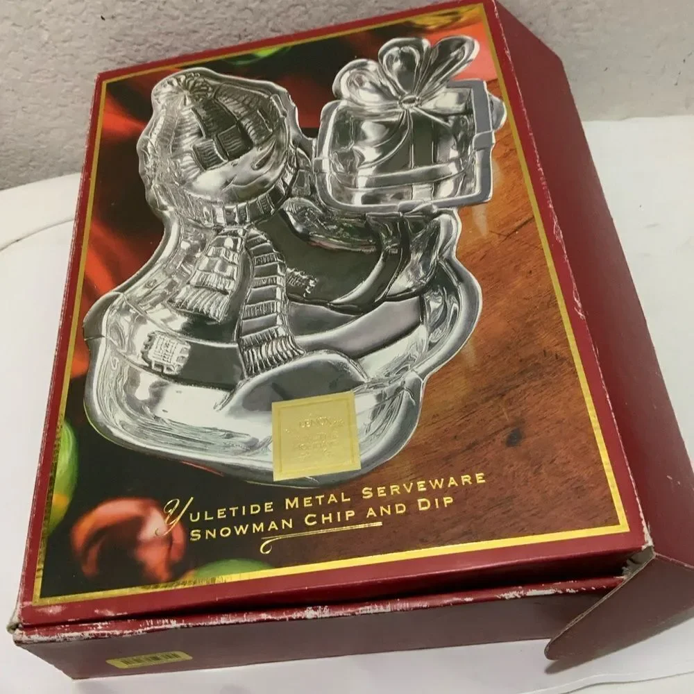 Lenox Yuletide Metal Serveware Snowman Chip and Dip Dish Tray NIB retail $60